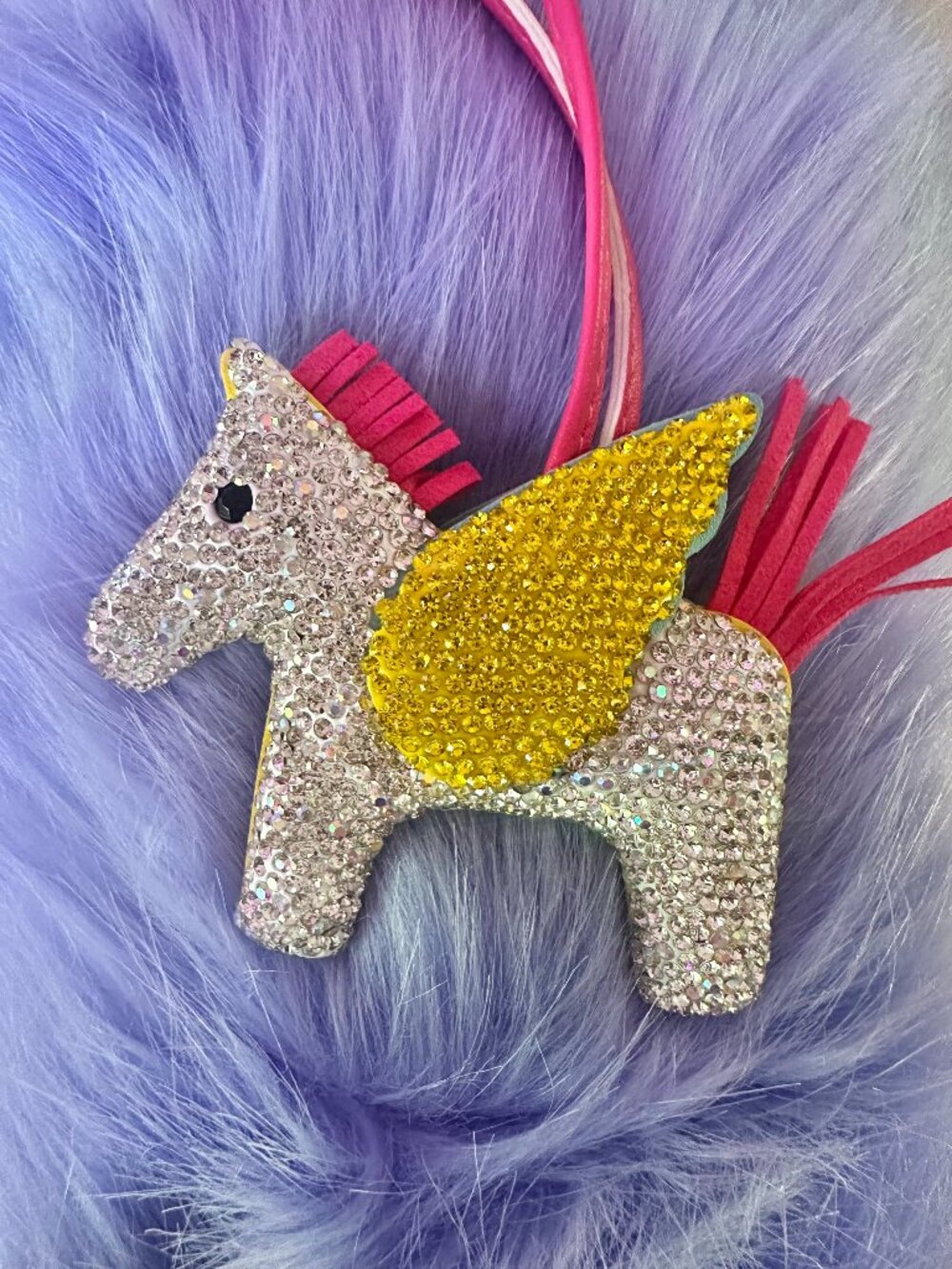 Natasha Couture Reversible Pegasus Bag Charm Rhinestone Keychain Kawaii